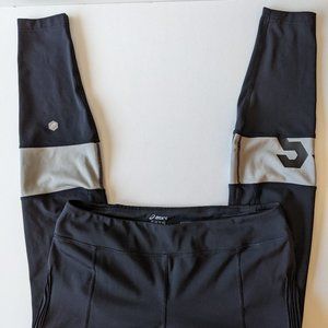 ASICS Full Length Black & Grey Motion Dry Ruched Womens Tights/Leggings Size XL